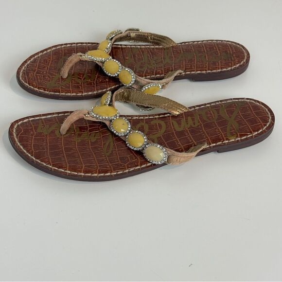 Sam Edelman Gracelyn Thong Flip Flops Yellow Rhinestones 8 - Picture 3 of 7